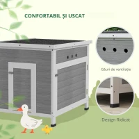 PawHut adăpost pentru rațe din lemn cu acoperiș din asfalt, podea detașabilă, ușă laterală, adăpost pentru păsări cu orificii de ventilație, rezistent la intemperii coteț pentru gâște adăpost pentru găini Gri deschis 63 x 82 x 76 cm(m-8)