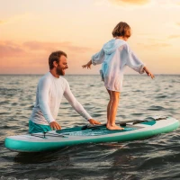 Outsunny Prancha de Paddle Surf Inflável 320x76x15cm Dobrável com Remo de Alumínio Ajustável Desmontável Bolsa de Transporte e Acessórios Branco e Turquesa(m-9)