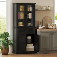 HOMCOM Keukenkast, buffet, acrylfront, lades, 76 x 40 x 182,5 cm, zwart(m-2)