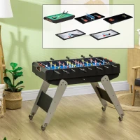 HOMCOM Mesa Multijuegos 6en1 para Niños de +7 Años con Ruedas Billar Futbolín Ping-Pong Anillas Hockey 120x88x79cm Negro(m-10)