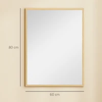 HOMCOM Miroir mural rectangulaire 80 x 60 cm, cadre en bois naturel, idéal pour la salle de bain, salon ou chambre(m-3)