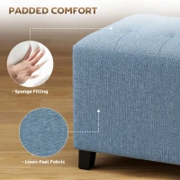 HOMCOM Small Ottoman, Square Footstool with Side Pocket, Rubber Wood Legs and Padded Seat for Living Room, Dark Blue(m-6)