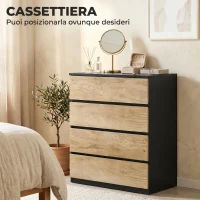 HOMCOM Cassettiera Camera da Letto 4 Cassetti, Comò Camera da Letto, per Soggiorno, Sala da Pranzo e Corridoio, Nero e Rovere(m-4)