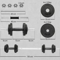 SPORTNOW Set greutăți și halter de 20 kg cu mânere antiderapante, 8 discuri de greutăți, bară de halter și 2 bare pentru gantere din oțel(m-3)