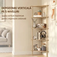 HOMCOM Etajeră de Colț din Bambus cu 5 Rafturi, pentru Casă, Finisaj Natural(m-5)
