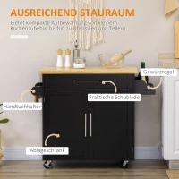 HOMCOM Keukentrolley Serveerwagen Keukenblok, 1 Kruidenrek, 1 Handdoekhouder, 109 cm x 40 cm x 89 cm, Zwart(m-4)