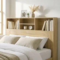 HOMCOM Cabeceira de Cama 140 cm com Arrumação e 4 Compartimentos Abertos, Carvalho(m-9)