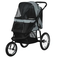 PawHut Hondenbuggy, inklapbaar, zonnescherm, gaasvenster, opbergmand, grijs, 111 x 58 x 107 cm(m-10)