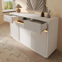 Comodă modernă cu bandă LED, 2 sertare și 3 uși, polițe reglabile, 140x40x85 cm, Alb(m-5)