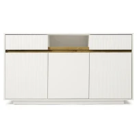 Comodă modernă cu bandă LED, 2 sertare și 3 uși, polițe reglabile, 140x40x85 cm, Alb(m-1)