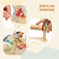 AIYAPLAY Instrumentos Musicales Infantiles de Madera Montessori con Tambor Xilófono Doble Tono Platillo Campana de Viento(m-7)