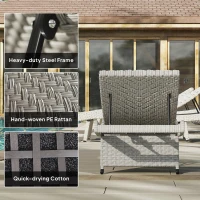 Outsunny Outdoor PE Rattan Sun Lounger, Folding Wicker Garden Lounger Recliner with 4-Level Adjustable Backrest, Rolling Sunbed Lounge Chair with Wheels, Non-Slip Legs for Balcony, Beach, Grey(m-8)