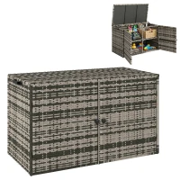 Outsunny Baule da Esterno da 350L a 2 Livelli con Pistoni a Gas, Rattan PE e Acciaio, 118x57x69 cm, Grigio(m-10)
