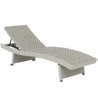 Outsunny Outdoor PE Rattan Sun Lounger, Folding Wicker Garden Lounger Recliner with 4-Level Adjustable Backrest, Rolling Sunbed Lounge Chair with Wheels, Non-Slip Legs for Balcony, Beach, Grey(m-1)