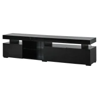 TV-Lowboard mit Hochglanz-Front, verstellbare Trennwand aus gehärtetem Glas, geeignet für Fernseher bis ca. 80 Zoll, 180x35x45 cm, Schwarz(m-8)