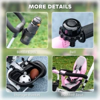 HOMCOM 6-in-1 Kinderdreirad mit Schiebestange, Dach, Gurt, Ablagekorb, 18+ Monate, Rosa(m-9)