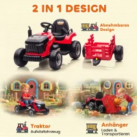 AIYAPLAY Elektrischer Kindertraktor, Aufsitz-Traktor mit Fernbedienung, Soft-Start, für Kinder im Alter von 3-8 Jahren, Rot(m-5)