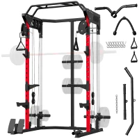 SPORTNOW Station de Musculation Power Rack 900kg Double Poulie Réglable 19 Niveaux Home Gym Complet pour Entraînement Force Noir(m-13)
