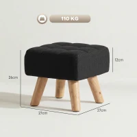 HOMCOM Linen-Look Square Padded Footstool - Black(m-3)