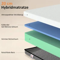 HOMCOM Matratze Taschenfederkernmatratze mit Memory-Schaumstoff grünem Tee H3 Härtegrad Oeko-TEX & CertiPUR 200x90x20 cm Grau(m-6)