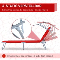 Outsunny Klapbare ligstoel met zonnescherm, verstelbare rugleuning, metalen frame, 187 x 58 x 36 cm, rood(m-4)