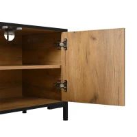 Comodă TV joasă, cu design geometric contrastant, potrivită pentru televizoare de până la aprox. 65 inch, 153x40x50 cm, Culoare naturală(m-9)