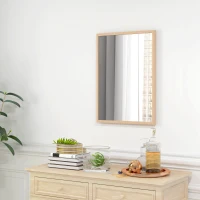 HOMCOM Miroir mural rectangulaire 50 x 70 cm, cadre en bois, idéal pour la salle de bain, salon ou chambre, naturel(m-11)