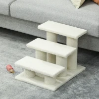 PawHut Escalera para gatos 3 niveles Escalera para mascotas Escalera para gato Haustiertreppe peluche 45 x 35 x 34 cm cm Beige(m-4)