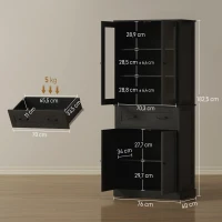 HOMCOM Keukenkast, buffet, acrylfront, lades, 76 x 40 x 182,5 cm, zwart(m-3)