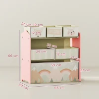 ZONEKIZ Kinderschrank mit 6 Stoffboxen, niedliches Motiv, 63x30x66 cm, Rosa(m-3)