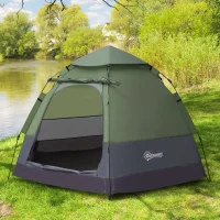 Outsunny Tente pop up tente de camping 3-4 pers. tente dôme étanche légère ventilée facile à monter 2 grandes portes dim. 2,6 x 2,6 x 1,5 m fibre verre polyester oxford vert gris(m-10)