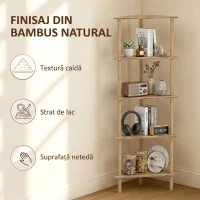 HOMCOM Etajeră de Colț din Bambus cu 5 Rafturi, pentru Casă, Finisaj Natural(m-6)