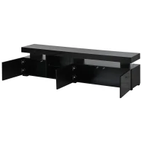 TV-Lowboard mit Hochglanz-Front, verstellbare Trennwand aus gehärtetem Glas, geeignet für Fernseher bis ca. 80 Zoll, 180x35x45 cm, Schwarz(m-5)