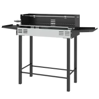 Outsunny Houtskoolgrill BBQ-Grill, verstelbaar rooster, 1 draaispies, 118 x 32 x 90 cm, Zwart + Zilver(m-10)