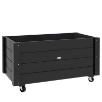 Outsunny verhoogd bed, bloembak met wielen, plantenbak voor tuin, massief hout(m-1)