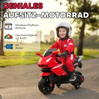 AIYAPLAY Elektro-Motorrad für Kinder, Hupe, Scheinwerfer, Musikfunktion, 2,5 km/h, Rot(m-4)