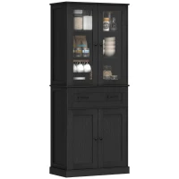 HOMCOM Keukenkast, buffet, acrylfront, lades, 76 x 40 x 182,5 cm, zwart(m-10)
