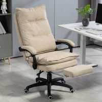 Vinsetto Cadeira de Secretária com Massagem, Altura Regulável, Encosto Reclinável, Apoio para os Pés, Giratória 360°, Bege(m-2)