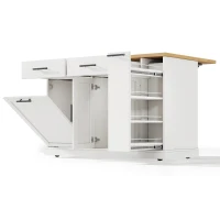Kücheninsel auf Rollen mit klappbarer Arbeitsplatte, verstecktem Müllfach, feststellbaren 360°-Rollen, 120x70x93,5 cm, Weiß(m-8)