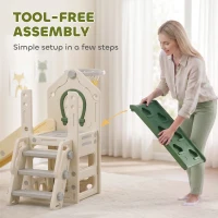 AIYAPLAY Toboggan pour Enfant Pliable 5-en-1 avec Escalade, Panier de Basket, Espace de Rangement et Ballon, Crème(m-9)