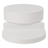 Masă de cafea cilindrică cu blat rotativ la 360°, bandă LED, construcție cu 2 straturi, 70x70x35,5 cm, Alb(m-9)