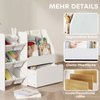 AIYAPLAY Spielzeugregal, Kinderzimmerregal mit 6 Behälter, Bücherablage, rollbare Box, 100 x 30 x 80 cm, MDF, Stahl, Weiß(m-7)