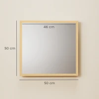 HOMCOM Miroir mural carré 50 x 50 cm, cadre en bois naturel, idéal pour la salle de bain, salon ou chambre(m-3)