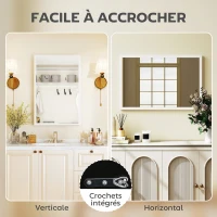 HOMCOM Miroir mural rectangulaire 60 x 40 cm, cadre en bois blanc, idéal pour la salle de bain, salon ou chambre(m-5)