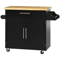 HOMCOM Keukentrolley Serveerwagen Keukenblok, 1 Kruidenrek, 1 Handdoekhouder, 109 cm x 40 cm x 89 cm, Zwart(m-10)