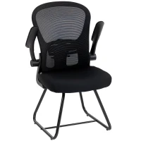 HOMCOM Reception Chair, Conference Meeting Office Chair with Flip-up Armrest, Mesh Backrest, Lumbar Support and Metal Base(m-10)