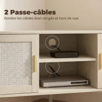 HOMCOM Meuble TV d'Angle 115 cm, Meuble Télé pour Téléviseur jusqu'à 65 Pouces, 2 Portes en Rotin  2 Compartiments, Chêne(m-7)