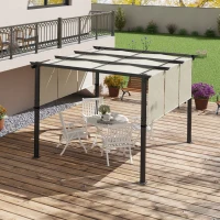 Outsunny Cenador para Exterior 3x3 m con Techo Deslizante Marco de Acero Impermeable y Anti-UV para Terraza Patio Beige(m-9)