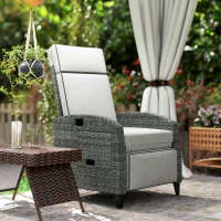 Outsunny Outdoor Recliner Chair with Adjustable Backrest and Footrest, Cushion, Side Tray, Light Grey/Grey(m-10)