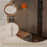 HOMCOM boogvloerlamp met voetschakelaar, van marmer, metaal en kunststof, 26x90x180 cm, wit en oranje(m-7)
